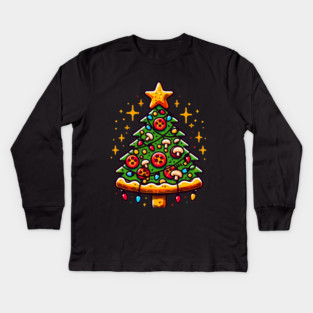 Xmas Tree with Pizza, Funny Pizza Lover Kids Long Sleeve T-Shirt