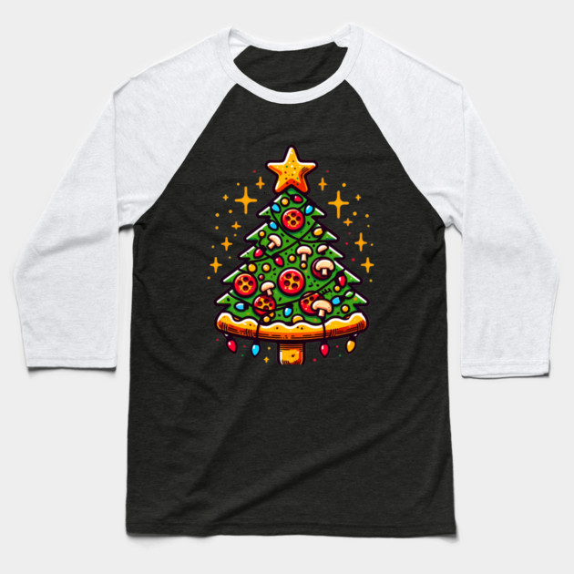 Xmas Tree with Pizza, Funny Pizza Lover Baseball T-Shirt by logiamerch