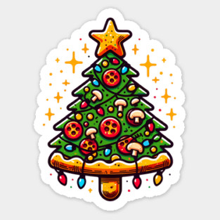 Xmas Tree with Pizza, Funny Pizza Lover Sticker