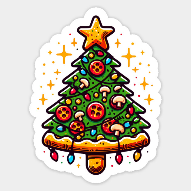 Xmas Tree with Pizza, Funny Pizza Lover Sticker by logiamerch