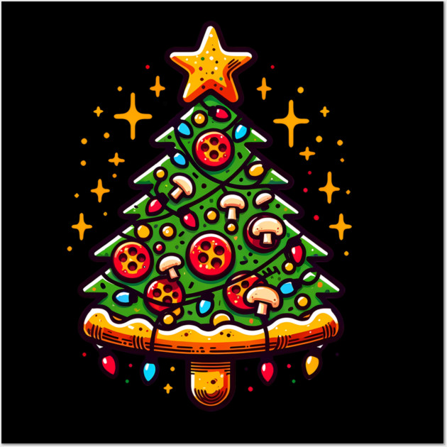 Xmas Tree with Pizza, Funny Pizza Lover Wall Art by logiamerch