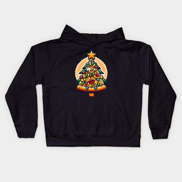 Xmas Tree with Pizza, Funny Pizza Lover Kids Hoodie by logiamerch