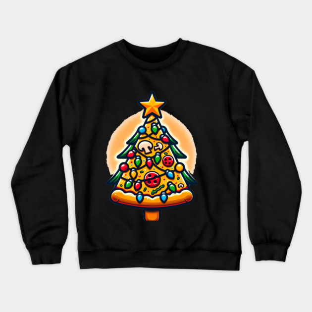 Xmas Tree with Pizza, Funny Pizza Lover Crewneck Sweatshirt by logiamerch