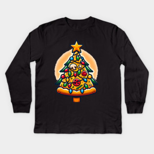 Xmas Tree with Pizza, Funny Pizza Lover Kids Long Sleeve T-Shirt