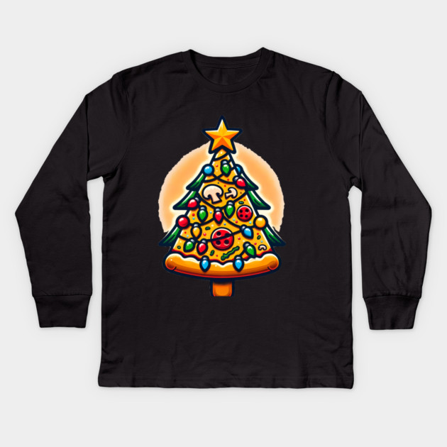 Xmas Tree with Pizza, Funny Pizza Lover Kids Long Sleeve T-Shirt by logiamerch