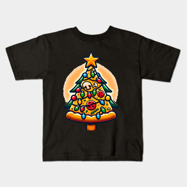 Xmas Tree with Pizza, Funny Pizza Lover Kids T-Shirt by logiamerch