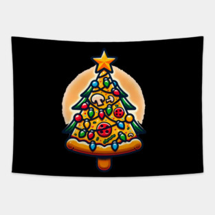 Xmas Tree with Pizza, Funny Pizza Lover Tapestry
