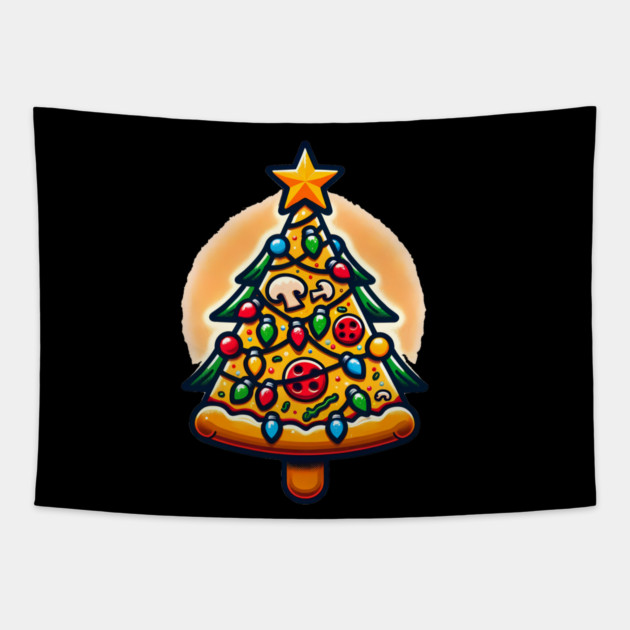 Xmas Tree with Pizza, Funny Pizza Lover Tapestry by logiamerch
