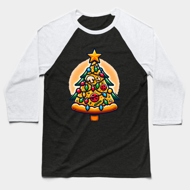 Xmas Tree with Pizza, Funny Pizza Lover Baseball T-Shirt by logiamerch
