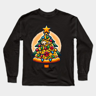 Xmas Tree with Pizza, Funny Pizza Lover Long Sleeve T-Shirt
