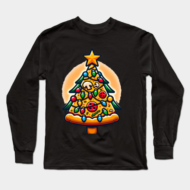 Xmas Tree with Pizza, Funny Pizza Lover Long Sleeve T-Shirt by logiamerch