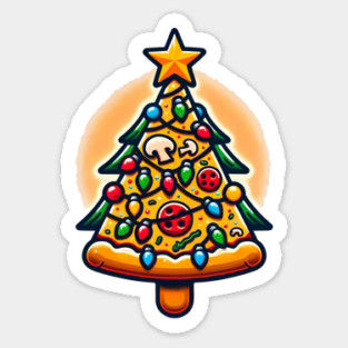 Xmas Tree with Pizza, Funny Pizza Lover Sticker