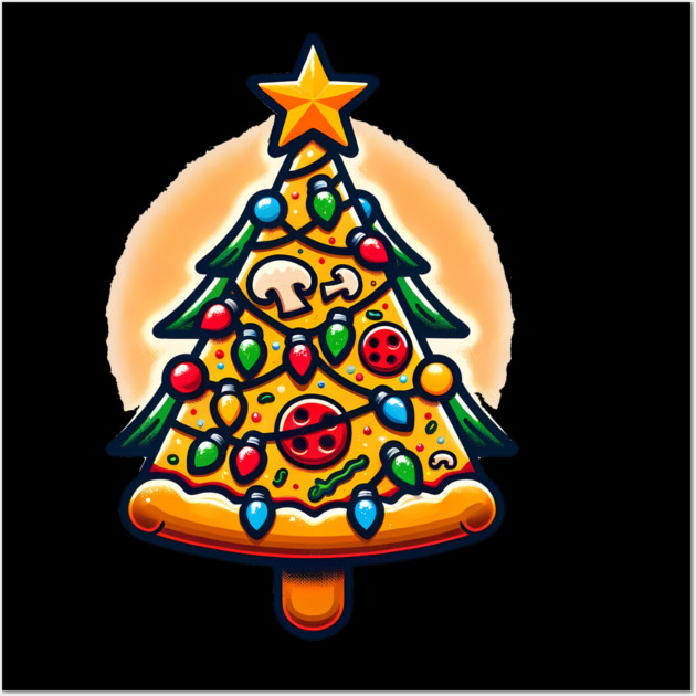 Xmas Tree with Pizza, Funny Pizza Lover Wall Art by logiamerch