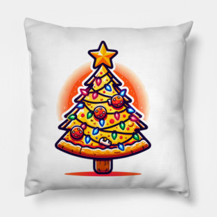 Xmas Tree with Pizza, Funny Pizza Lover Pillow