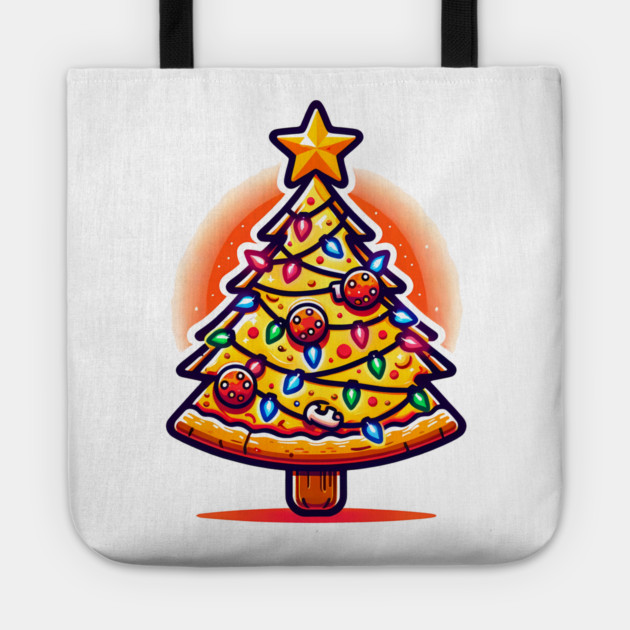 Xmas Tree with Pizza, Funny Pizza Lover Tote by logiamerch