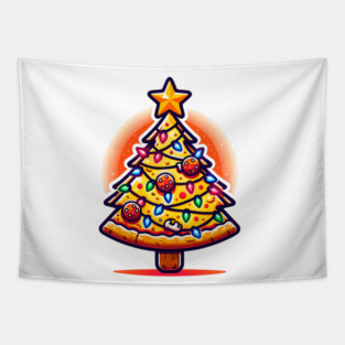 Xmas Tree with Pizza, Funny Pizza Lover Tapestry