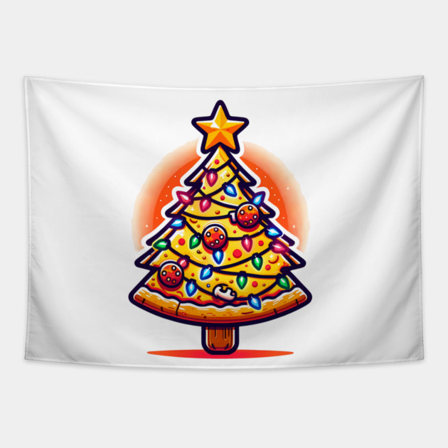 Xmas Tree with Pizza, Funny Pizza Lover Tapestry by logiamerch