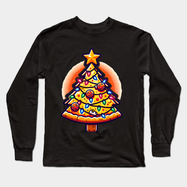 Xmas Tree with Pizza, Funny Pizza Lover Long Sleeve T-Shirt by logiamerch