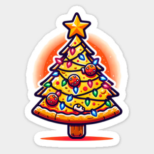 Xmas Tree with Pizza, Funny Pizza Lover Sticker