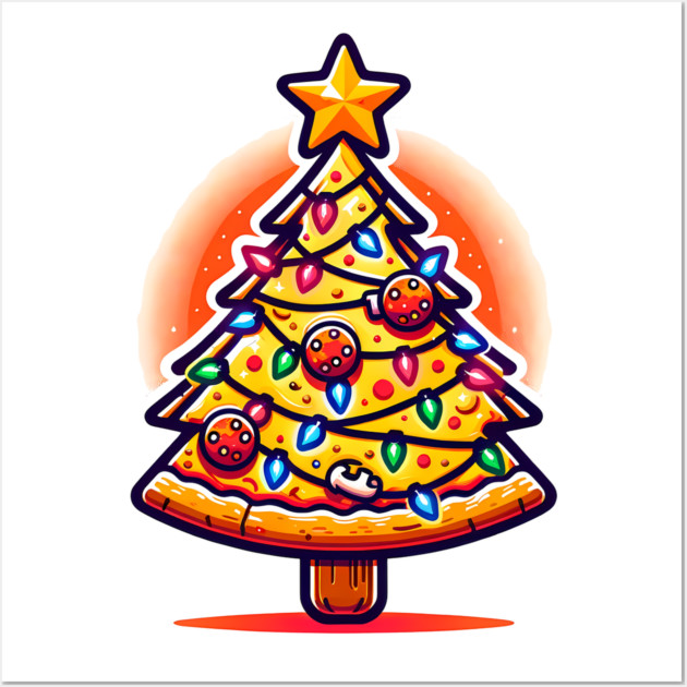 Xmas Tree with Pizza, Funny Pizza Lover Wall Art by logiamerch