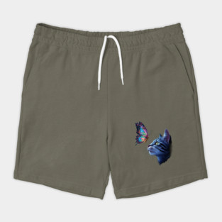 The Cat Gazes Upwards at a Vibrant Butterfly Shorts