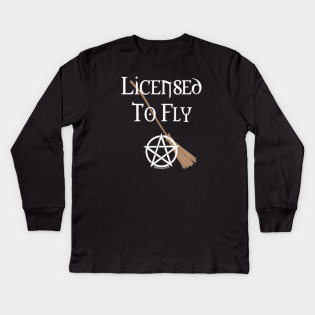 Licensed to Fly Wiccan Pagan Halloween Cheeky Witch Kids Long Sleeve T-Shirt by Cheeky Witch