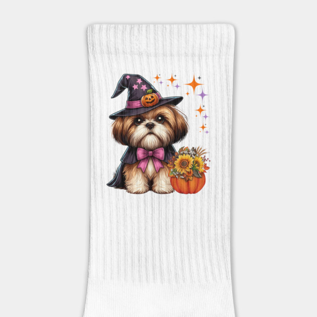 Halloween Shih Tzu Dog Lover Witch Hat Rainbow Pumpkin by JessArty