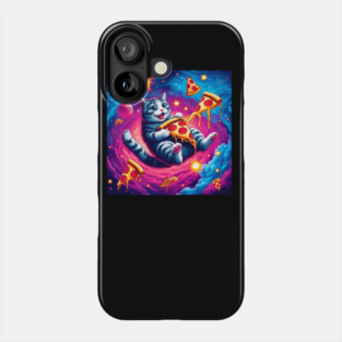 Cat with Pizza in Space, Funny Pizza Lover Phone Case