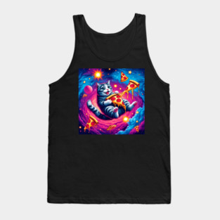 Cat with Pizza in Space, Funny Pizza Lover Tank Top
