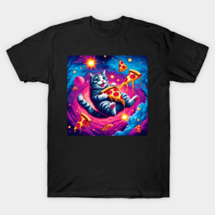 Cat with Pizza in Space, Funny Pizza Lover T-Shirt