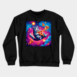 Cat with Pizza in Space, Funny Pizza Lover Crewneck Sweatshirt