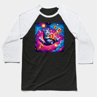 Cat with Pizza in Space, Funny Pizza Lover Baseball T-Shirt