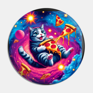 Cat with Pizza in Space, Funny Pizza Lover Pin
