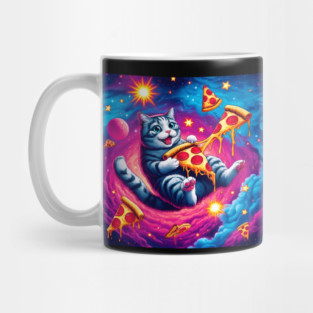 Cat with Pizza in Space, Funny Pizza Lover Mug