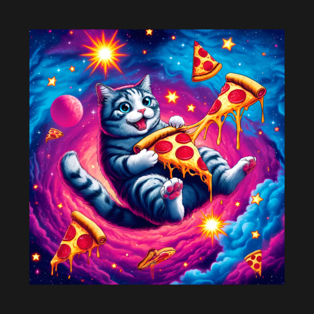 Cat with Pizza in Space, Funny Pizza Lover by logiamerch
