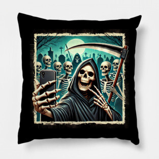 Grim Reaper Selfie (Color Version) Pillow