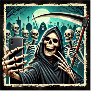 Grim Reaper Selfie (Color Version) Posters and Art