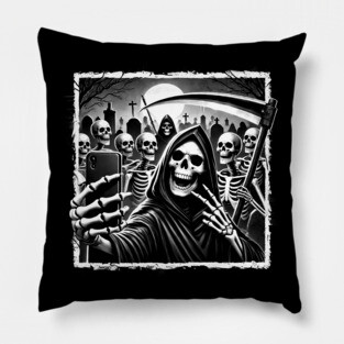 Grim Reaper Selfie (Black and White Version) Pillow