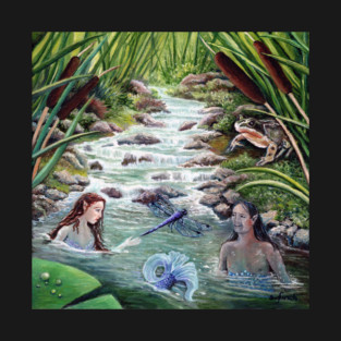 Summer Undine Mermaids in a Woodland Stream T-Shirt