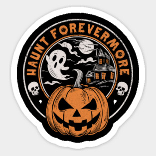 Haunt Forevermore Design: Spooky Jack-o'-Lantern & Haunted House - Halloween Art Sticker