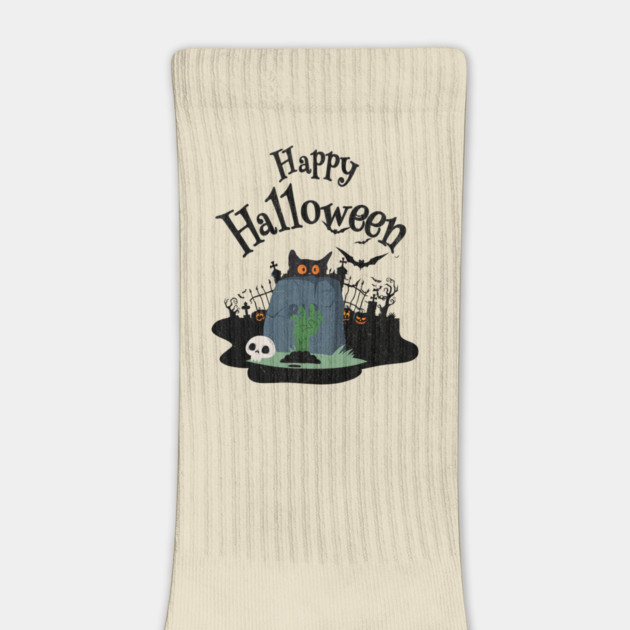 Happy Halloween Design: Black Cat in Graveyard - Spooky Fun Art by Designed By Marty