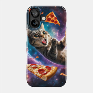 Cat with Pizza in Space, Funny Pizza Lover Phone Case