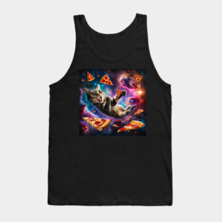 Cat with Pizza in Space, Funny Pizza Lover Tank Top