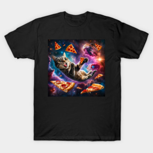 Cat with Pizza in Space, Funny Pizza Lover T-Shirt