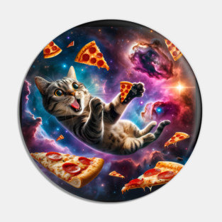 Cat with Pizza in Space, Funny Pizza Lover Pin