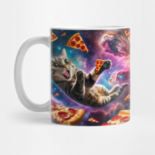 Cat with Pizza in Space, Funny Pizza Lover Mug