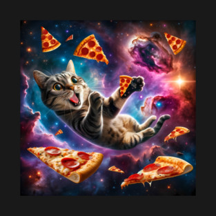 Cat with Pizza in Space, Funny Pizza Lover T-Shirt