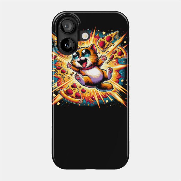 Cat with Pizza in Space, Funny Pizza Lover Phone Case by logiamerch