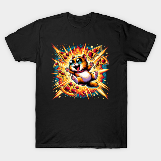 Cat with Pizza in Space, Funny Pizza Lover T-Shirt by logiamerch