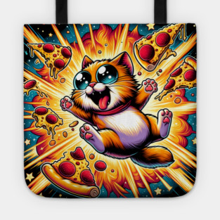 Cat with Pizza in Space, Funny Pizza Lover Tote